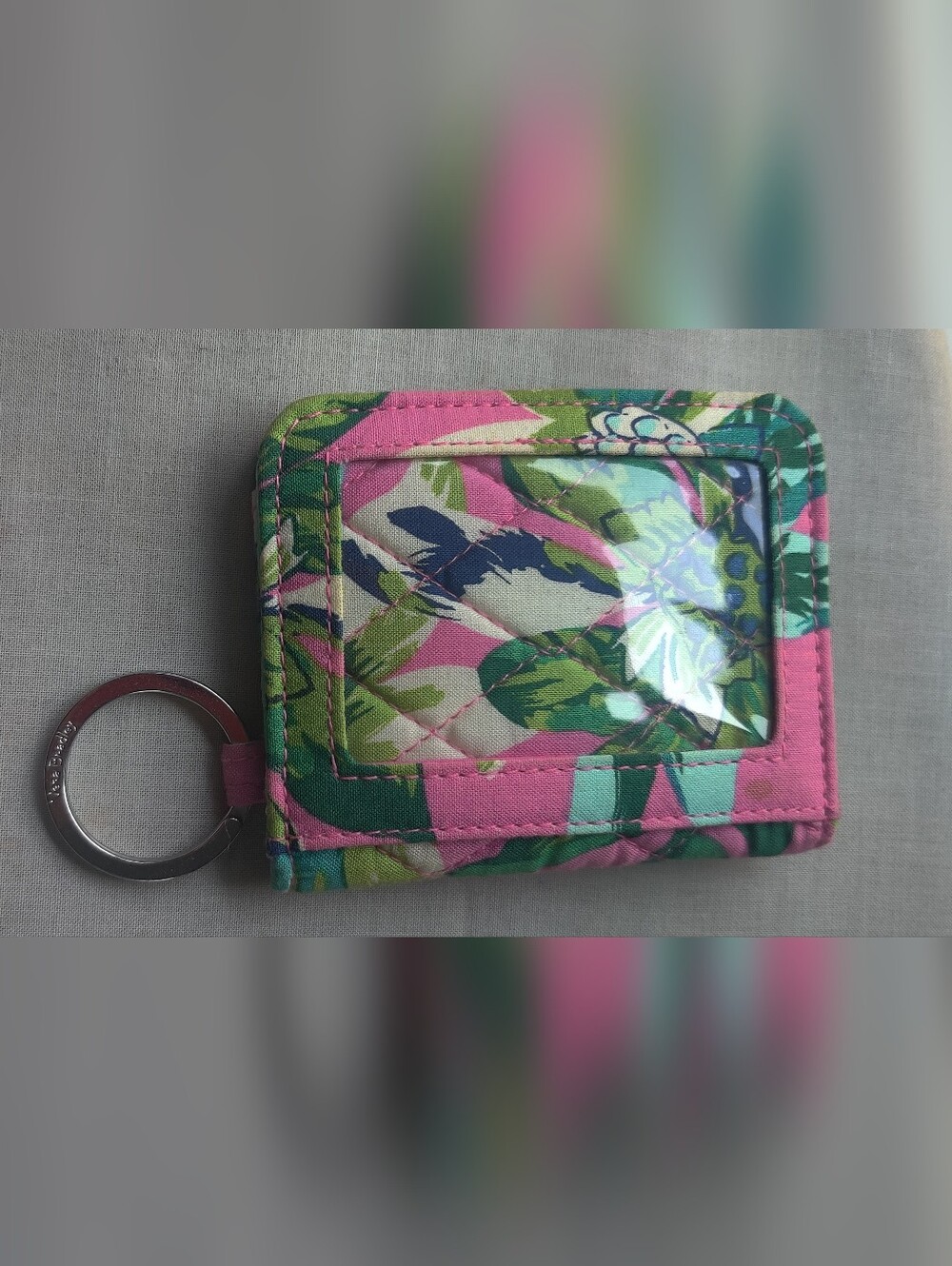 Vera Bradley Pink Floral Quilted Key Ring ID Wallet